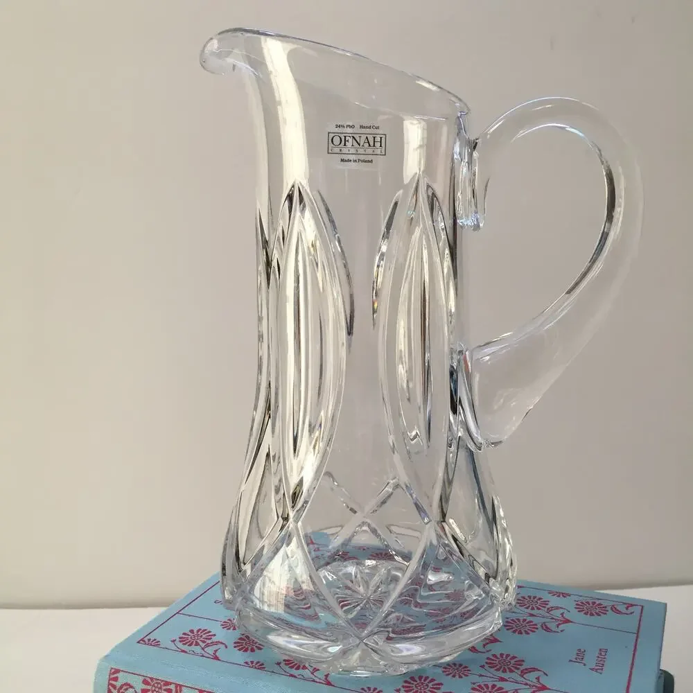 Vintage Ofnah Poland Lead Crystal Cut Glass Pitcher